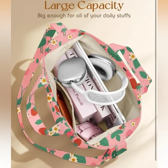 Strawberry Print Large Tote Bag - Picture 6 of 6